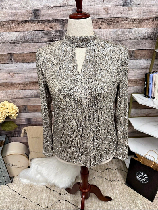 Cable & Gauge Tops - CABLE & GAUGE Gold Sequin Long Sleeve Blouse